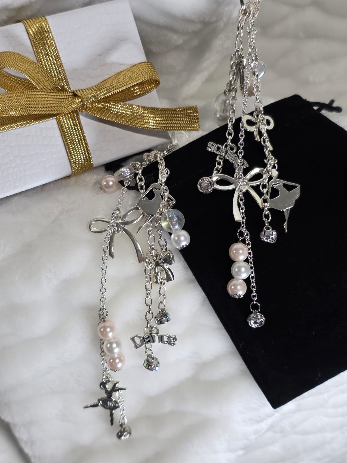 Heart & Motion Beaded Chain Bag Charm | Dance-Inspired Keychain Accessory