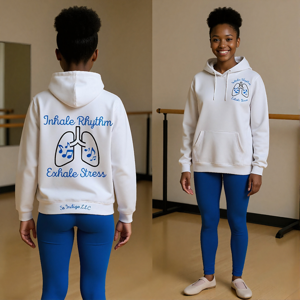 Inhale Rhythm, Exhale Stress Hoodie – SoIndigo Limited Edition