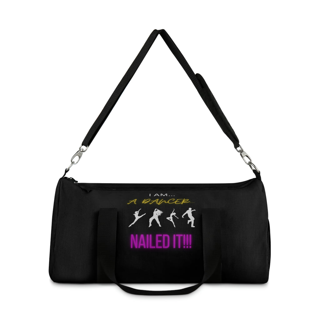 I Am a Dancer | Black Duffel Bag with Customized Design | Name Tag Inside | Great for Dance Studio | Light Travels | On-The-Go | Easy to Carry Duffel Bag