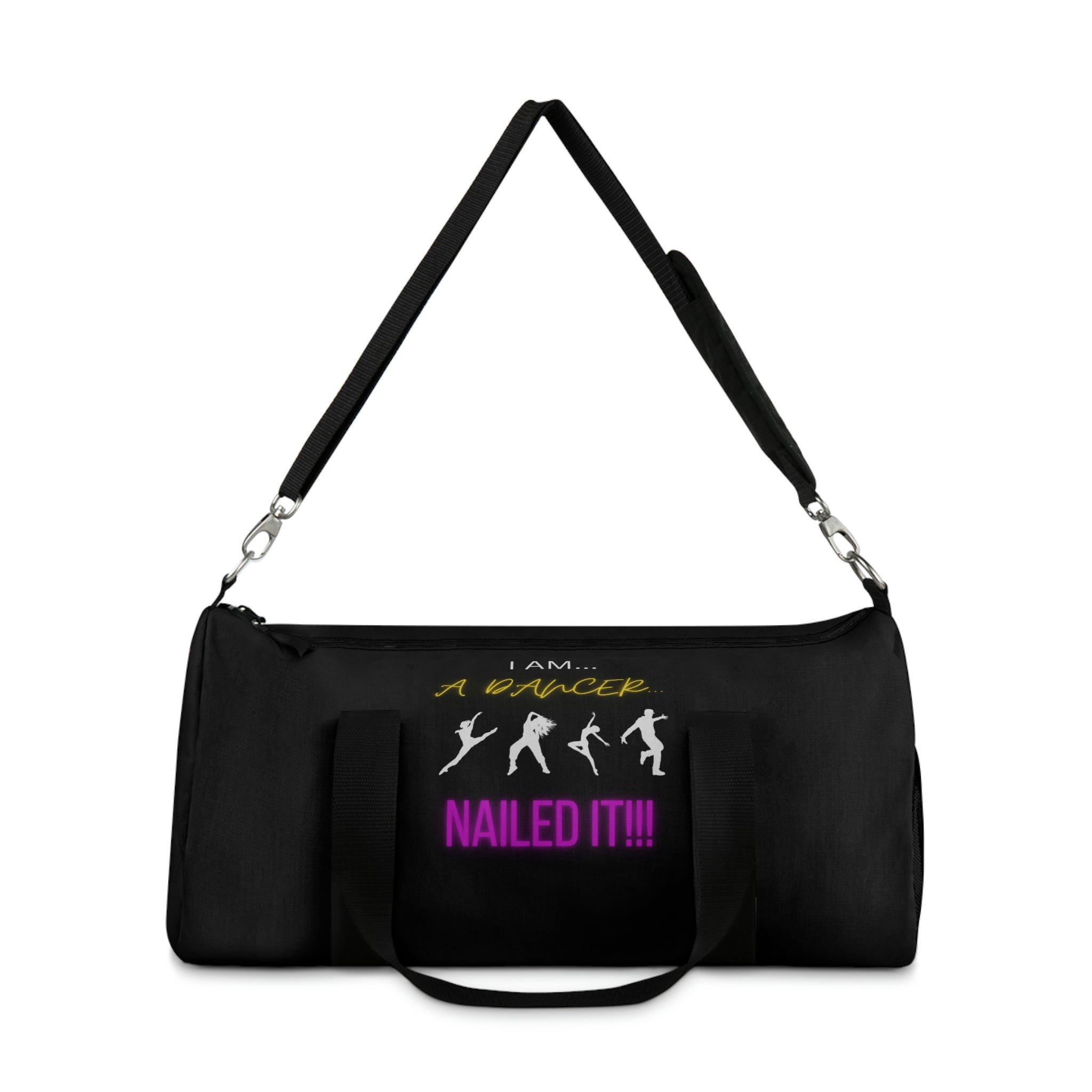 I Am a Dancer | Black Duffel Bag with Customized Design | Name Tag Inside | Great for Dance Studio | Light Travels | On-The-Go | Easy to Carry Duffel Bag