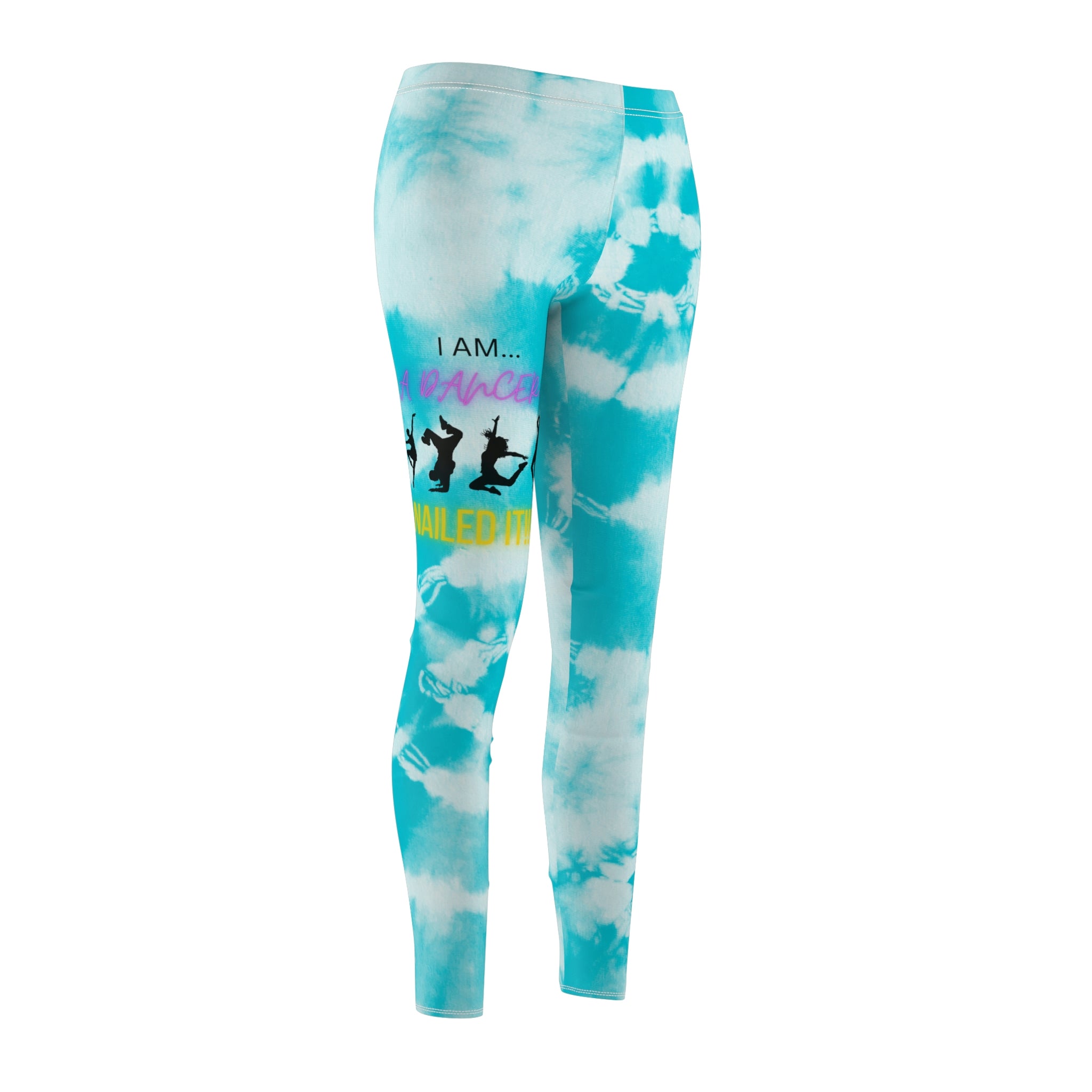 Blue and White | Tie-Dye | I Am a Dancer | Nailed It (Yellow) | Custom Design | Casual Leggings | Women's Cut & Sew Casual Leggings