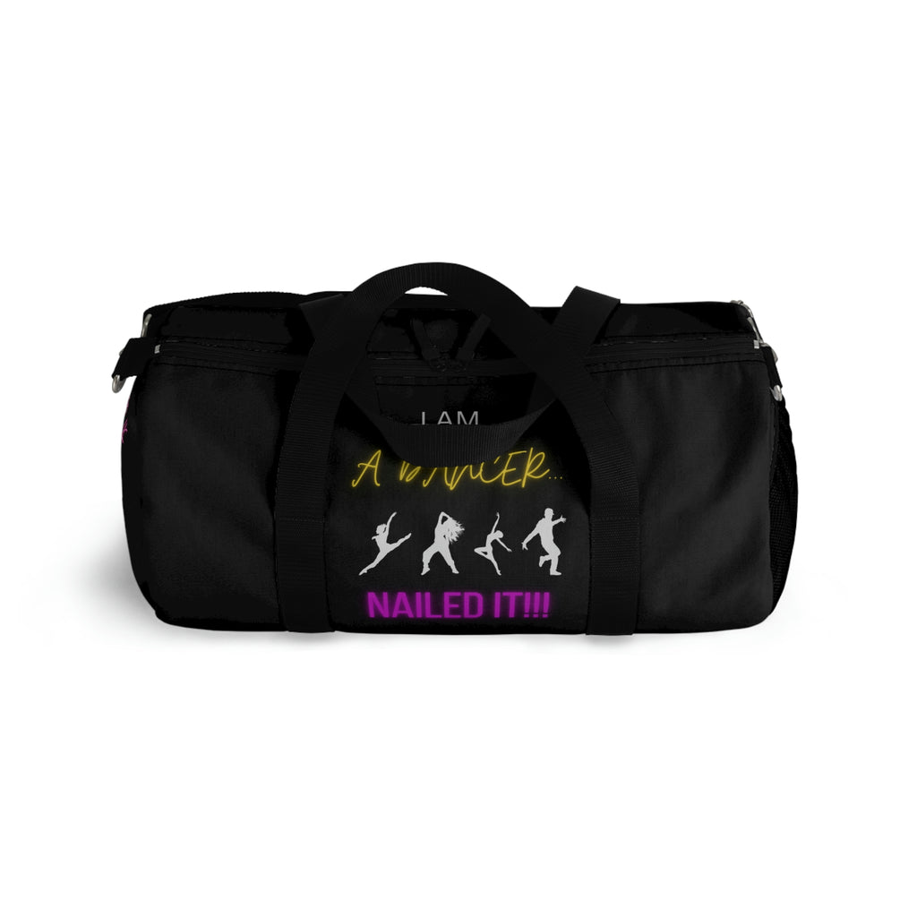 I Am a Dancer | Black Duffel Bag with Customized Design | Name Tag Inside | Great for Dance Studio | Light Travels | On-The-Go | Easy to Carry Duffel Bag