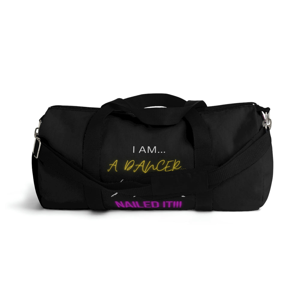 I Am a Dancer | Black Duffel Bag with Customized Design | Name Tag Inside | Great for Dance Studio | Light Travels | On-The-Go | Easy to Carry Duffel Bag
