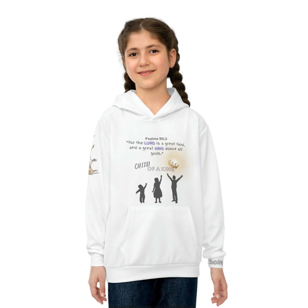 Large Print | Comfortable Fit | Child of a King | Children's Hoodie with Front Graphics and Right Arm Graphics