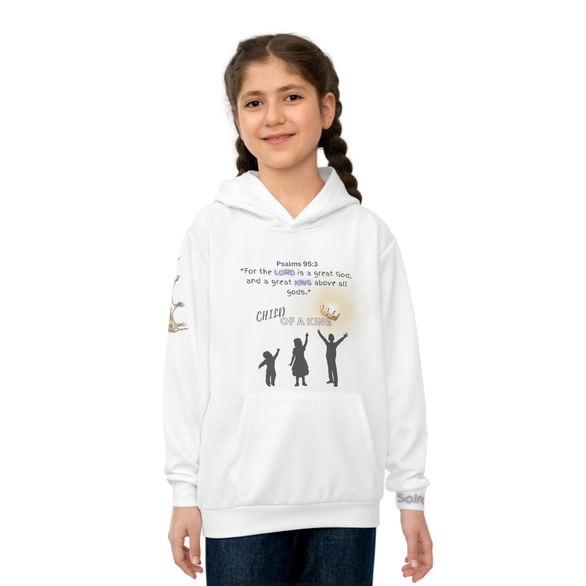 Large Print | Comfortable Fit | Child of a King | Children's Hoodie with Front Graphics and Right Arm Graphics