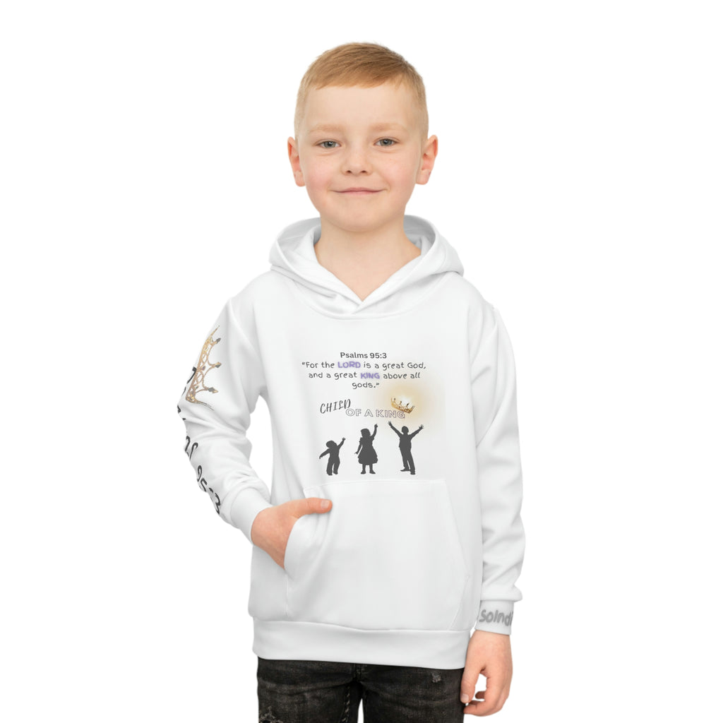 Large Print | Comfortable Fit | Child of a King | Children's Hoodie with Front Graphics and Right Arm Graphics