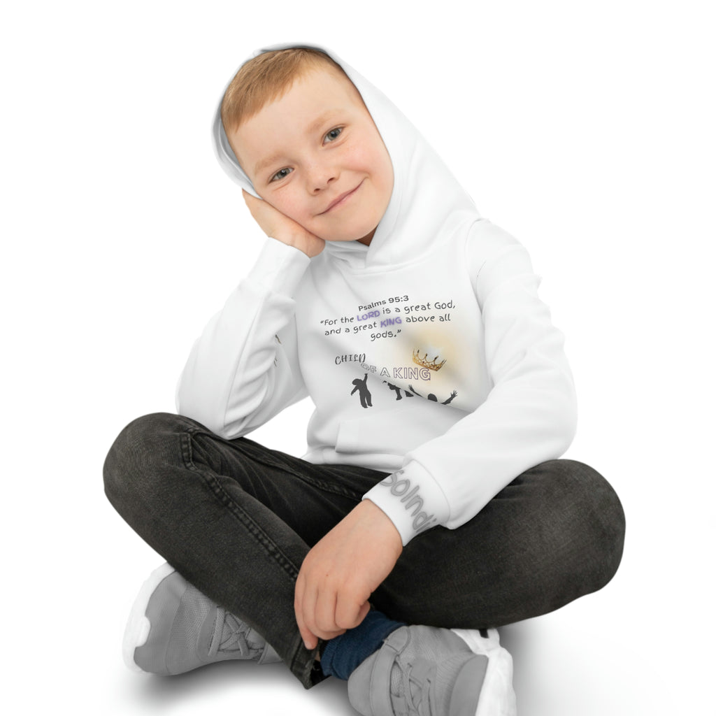 Large Print | Comfortable Fit | Child of a King | Children's Hoodie with Front Graphics and Right Arm Graphics