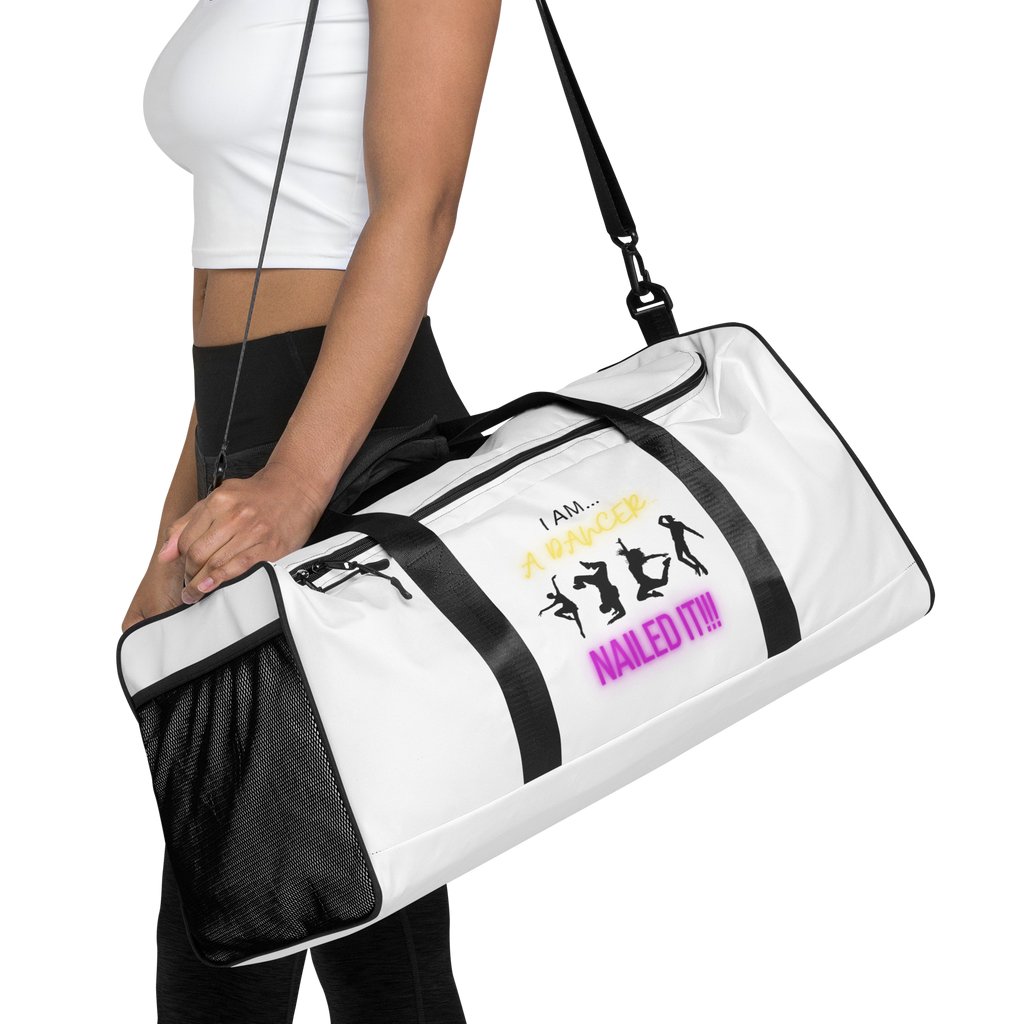 Large | White | I Am a Dancer Duffel Bag | Spacious | Sturdy with T-piping for Stability