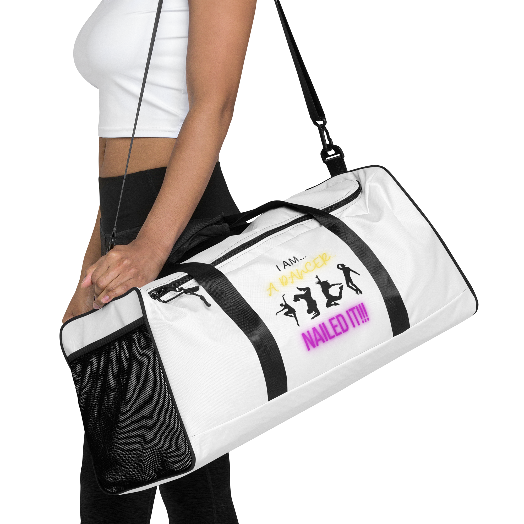 Large | White | I Am a Dancer Duffel Bag | Spacious | Sturdy with T-piping for Stability