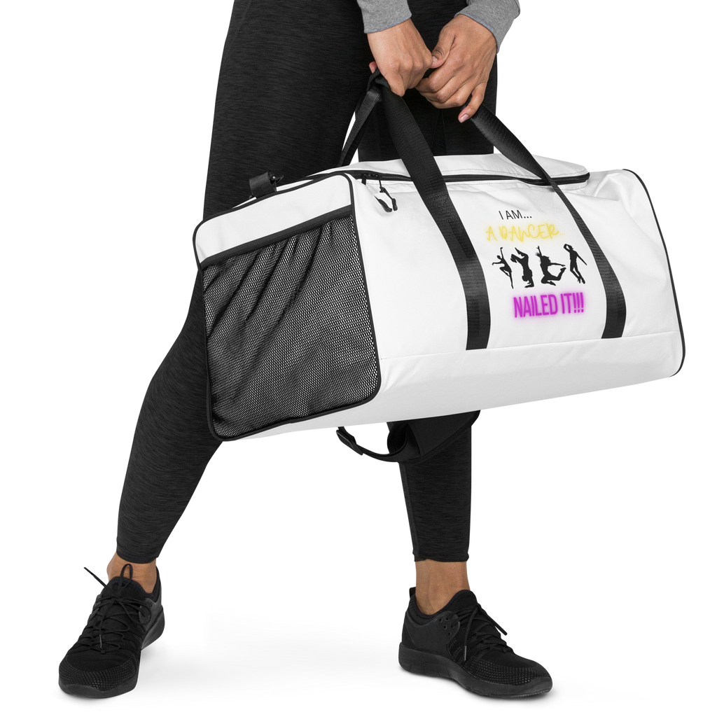 Large | White | I Am a Dancer Duffel Bag | Spacious | Sturdy with T-piping for Stability