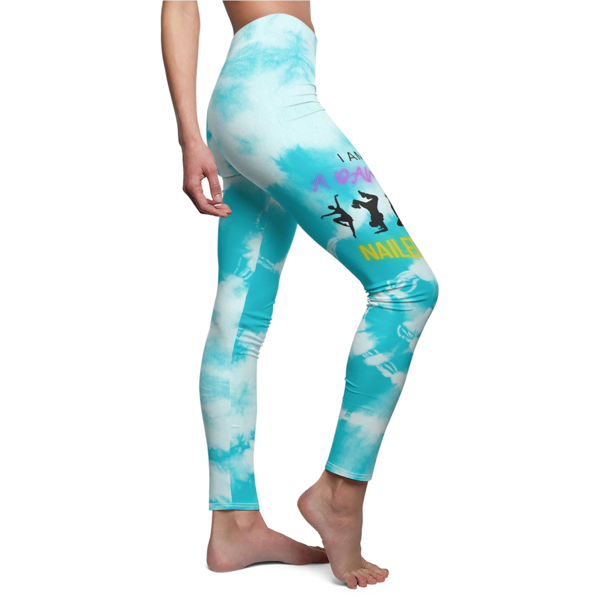 Blue and White | Tie-Dye | I Am a Dancer | Nailed It (Yellow) | Custom Design | Casual Leggings | Women's Cut & Sew Casual Leggings