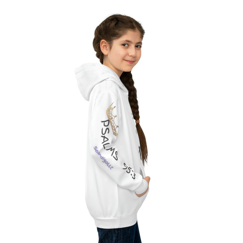 Large Print | Comfortable Fit | Child of a King | Children's Hoodie with Front Graphics and Right Arm Graphics