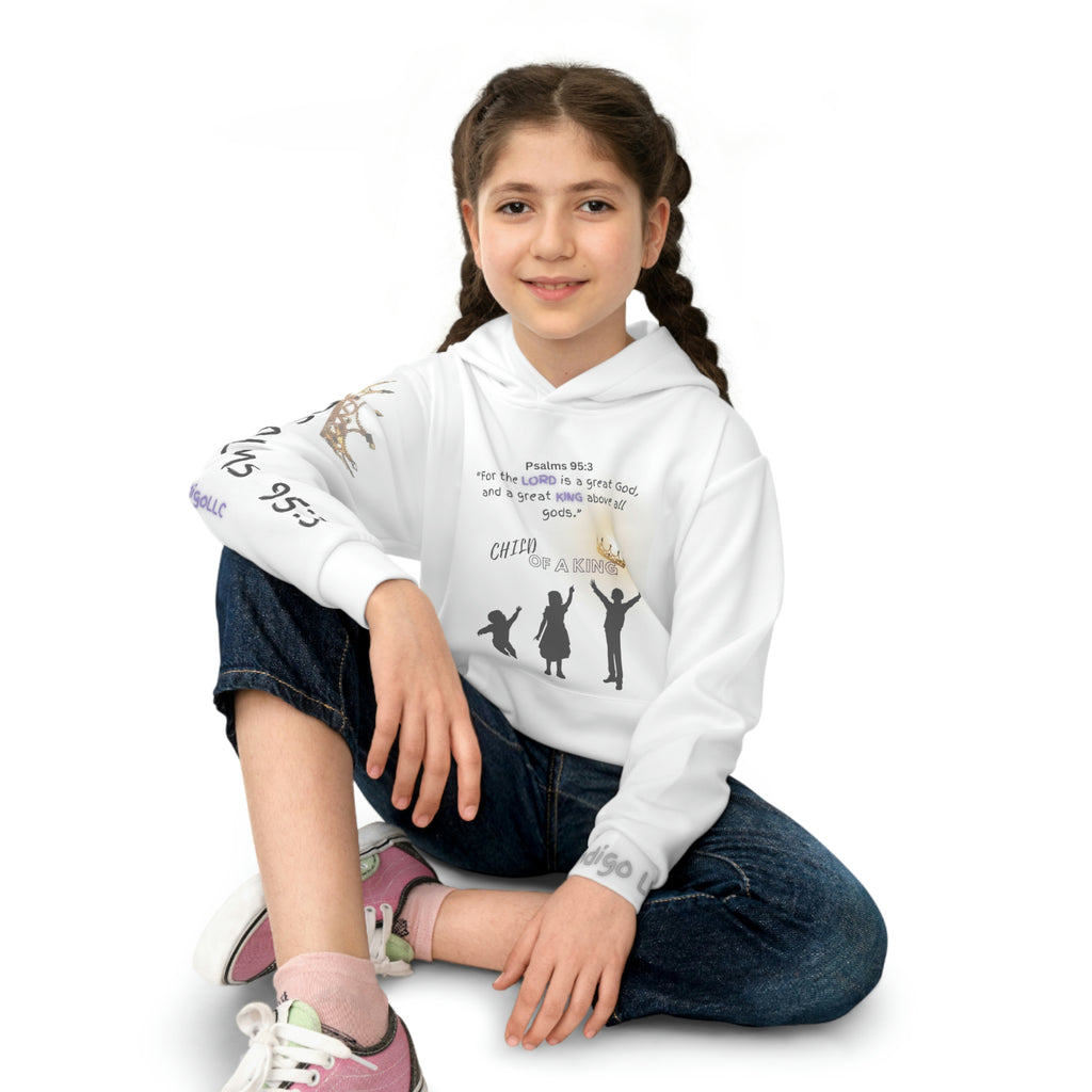 Large Print | Comfortable Fit | Child of a King | Children's Hoodie with Front Graphics and Right Arm Graphics